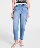 Bar Iii Women's Cotton Cut-Out Slash Barrel-Leg Denim Pants, Exclusively at Macy's