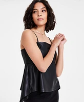 Bar Iii Women's Faux-Leather Sleeveless Peplum Top, Exclusively at Macy's