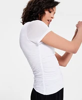 Bar Iii Women's Crewneck Ruched-Front Short-Sleeve T-Shirt, Exclusively at Macy's