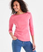 Style & Co Women's Pima Cotton 3/4-Sleeve Boat-Neck Top, Regular Petite