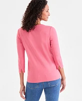 Style & Co Women's Pima Cotton 3/4-Sleeve Boat-Neck Top, Regular Petite