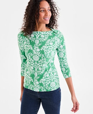 Style & Co Women's Printed Pima Cotton 3/4-Sleeve Top, Exclusively at Macy's