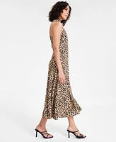 Bar Iii Women's Cheetah-Print Mock-Neck A-Line Midi Dress, Exclusively at Macy's