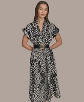 Donna Karan New York Women's Printed V-Neck Belted Dress