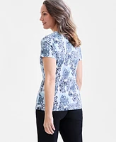 Style & Co Women's Printed Short-Sleeve Henley T-Shirt, Exclusively at Macy's