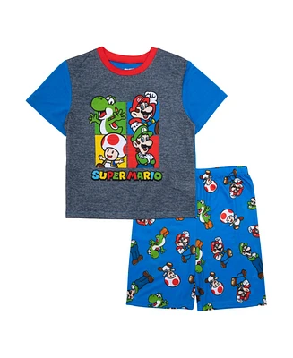 Nintendo Mario Little and Big Boys Short Sleeve Tee Short, 2-Piece Pajama Set