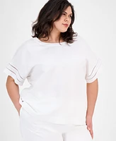 Anne Klein Plus Button-Back Short-Sleeve Blouse