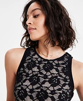 Bar Iii Women's Crewneck Sleeveless Lace Bodysuit, Exclusively at Macy's