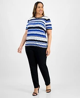 Plus Chevron-Knit Short-Sleeve Sweater