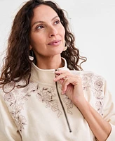 Style & Co Women's Embroidered Mock-Neck Sweatshirt, Exclusively at Macy's