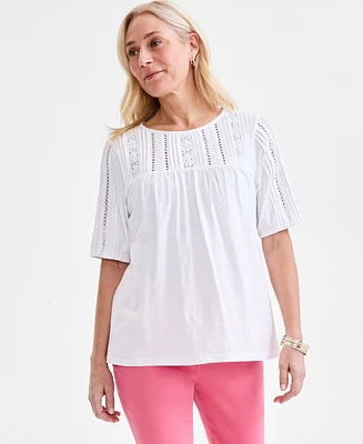 Style & Co Women's Cotton Scoop-Neck Lace Top, Exclusively at Macy's