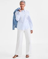 Style & Co Women's Floral Embroidered Perfect Shirt, Exclusively at Macy's