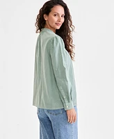 Style & Co Women's Embroidered Cotton Button-Front Top, Exclusively at Macy's