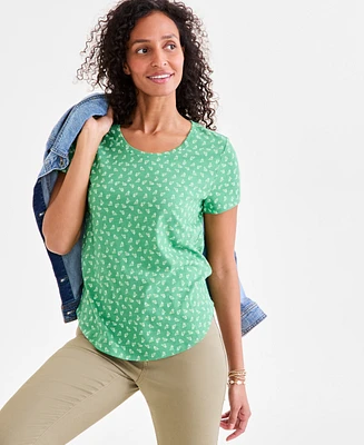 Style & Co Women's Printed Short-Sleeve Crewneck Tee, Exclusively at Macy's