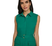 Calvin Klein Women's Belted Button-Front Sheath Dress