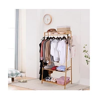 Unho Bamboo Clothes Rail Stand: Garments Storage Rack Shoes Shelf for Bedroom Living Room