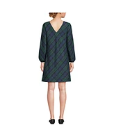 Lands' End Women's Brushed Flannel Scoop Neck Long Sleeve Above Knee Dress