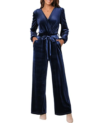 Cupshe Women's Velvet Long Sleeve Straight Leg Jumpsuit