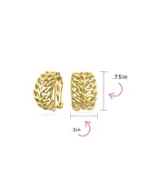 Bling Jewelry Fashion Open Weave Cable Leaf Feather Wide Half Hoop Clip On Earrings For Women Non Pierced Ears