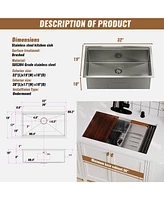 Casainc 32inch L X 19inch W Single Bowl Stainless Steel Undermount Kitchen Sink