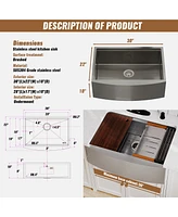 Casainc 30inch L x 22inch W Farmhouse Kitchen Sink with Accessories