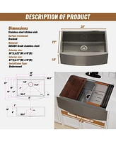 Casainc 36inch L x 20inch W Stainless Steel Kitchen Sink with Sink Grid, Cutting Board and Dish-Drying Rack