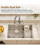 Casainc 32inch L x 19inch W Double Basin Undermount Kitchen Sink with Accessories