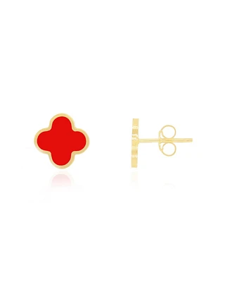 The Lovery Small Coral Clover Stud Earrings 14K Gold