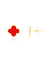 The Lovery Small Coral Clover Stud Earrings 14K Gold