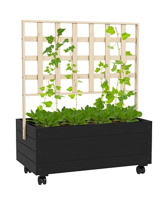 Outsunny Outdoor Planter with Trellis and Wheels Wooden Raised Planter Box