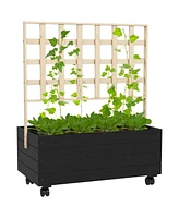 Outsunny Outdoor Planter with Trellis and Wheels Wooden Raised Planter Box