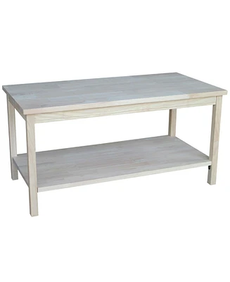 Slickblue Unfinished Solid Wood Rectangular Coffee Table with Bottom Shelf