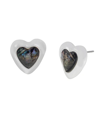 Robert Lee Morris Soho Faux Stone Abalone Gem Heart Stud Earrings