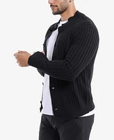 X-Ray Men's Button Up Stand Collar Ribbed Knit Cardigan Sweater