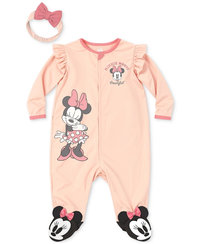 Disney Baby Minnie Mouse Headband & Footed Coverall, 2 Piece Set