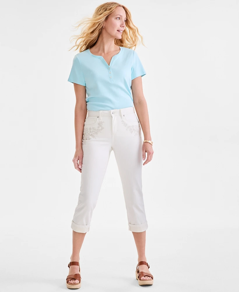 Style & Co Petite Mid-Rise Curvy Roll-Cuff Capri Jeans, Created for Macy's