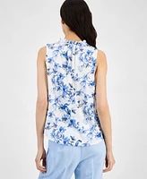 Anne Klein Women's Printed Ruffle-Neck Sleeveless Blouse