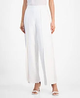 Anne Klein Women's Linen Blend Pull-On Flyaway Wide-Leg Pants