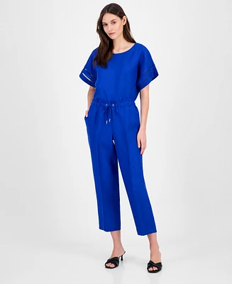 Anne Klein Women's Linen Blend Drawstring-Waist Ankle Pants
