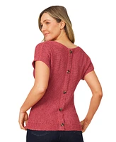 Melissa Paige Women's Button-Back Short-Sleeve Tape-Yarn Sweater