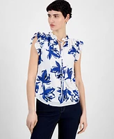 Anne Klein Women's Floral-Print Ruffle-Sleeve Blouse