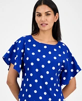 Anne Klein Women's Printed Short-Sleeve Boat-Neck Top