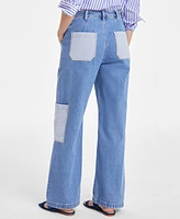 On 34th Women's Two-Tone High-Rise Cargo Wide-Leg Jeans, Exclusively at Macy's