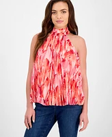 I.n.c. International Concepts Petite Printed Pleated Halterneck Top, Exclusively at Macy's