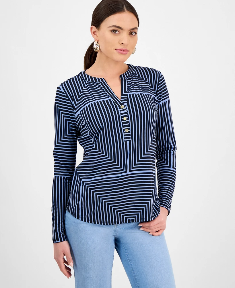 I.n.c. International Concepts Petite Geometric Button-Placket Top, Exclusively for Macy's