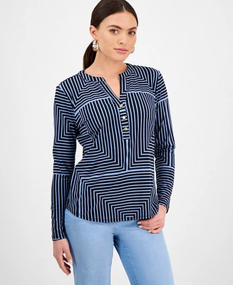 I.n.c. International Concepts Petite Geometric Button-Placket Top, Exclusively for Macy's