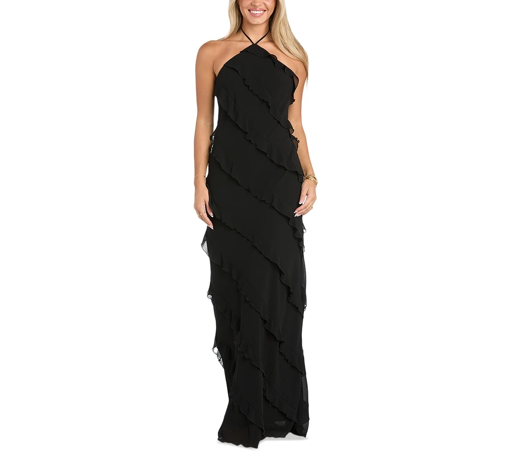 Morgan & Company Women's Tiered Ruffled Chiffon Gown