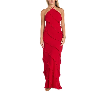 Morgan & Company Women's Tiered Ruffled Chiffon Gown