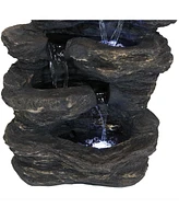 Sunnydaze Decor Rock Falls 24-Inch Resin Outdoor Water Fountain with Led Lights