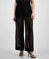 Bar Iii Women's High-Rise Wide-Leg Sheer Pants, Exclusively at Macy's